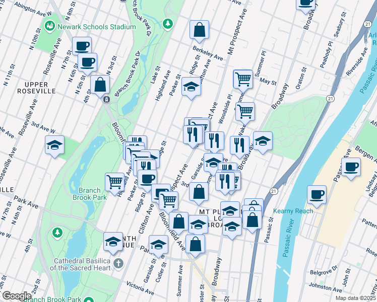 map of restaurants, bars, coffee shops, grocery stores, and more near in Newark