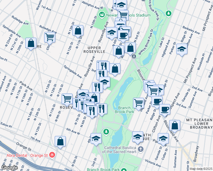 map of restaurants, bars, coffee shops, grocery stores, and more near 428 North 5th Street in Newark