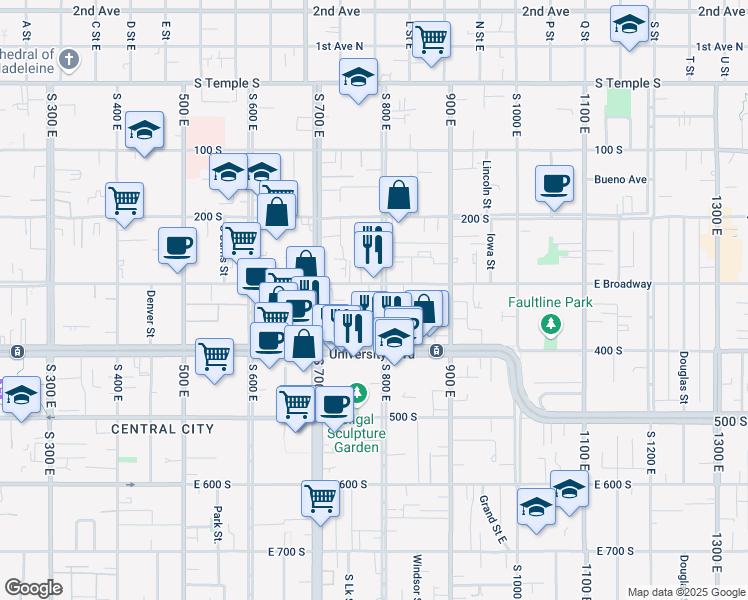 map of restaurants, bars, coffee shops, grocery stores, and more near 310 800 East in Salt Lake City