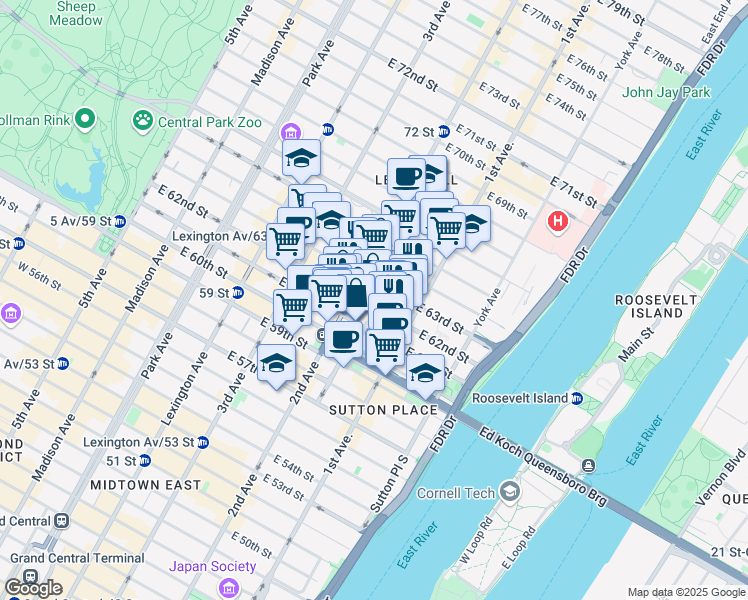 map of restaurants, bars, coffee shops, grocery stores, and more near in New York
