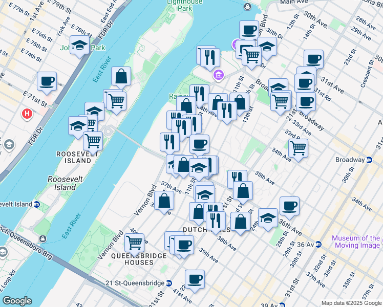 map of restaurants, bars, coffee shops, grocery stores, and more near 35-39 9th Street in Queens