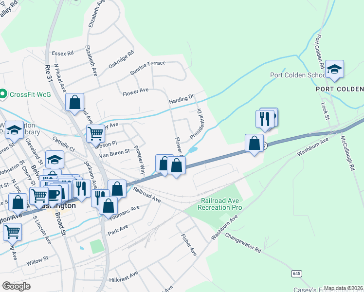 map of restaurants, bars, coffee shops, grocery stores, and more near 21 Flower Avenue in Washington