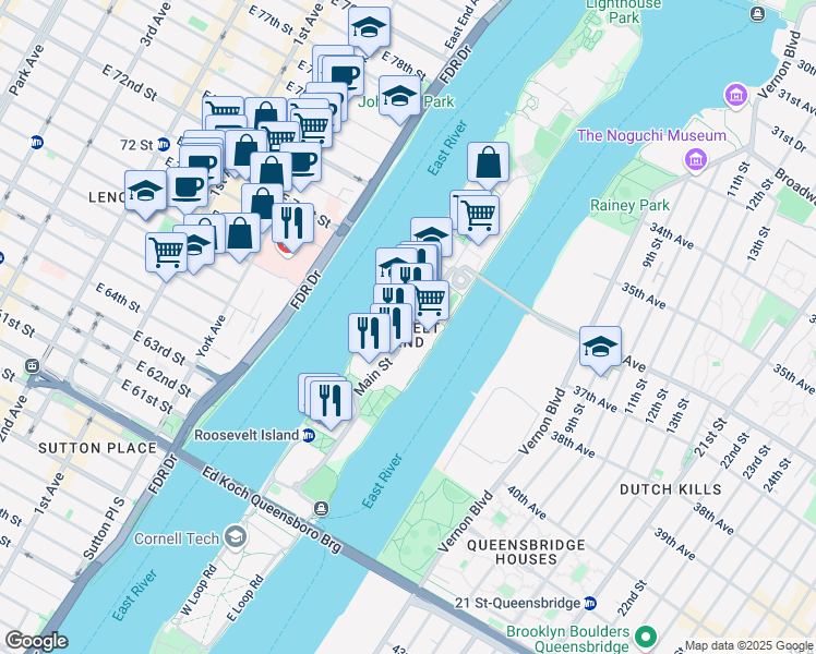 map of restaurants, bars, coffee shops, grocery stores, and more near Main Street in New York