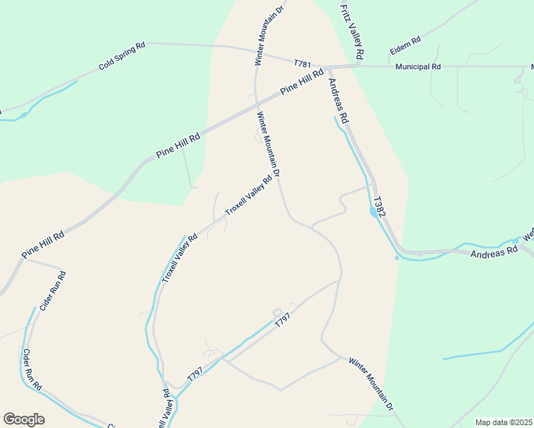 map of restaurants, bars, coffee shops, grocery stores, and more near 438 Troxell Valley Road in Andreas