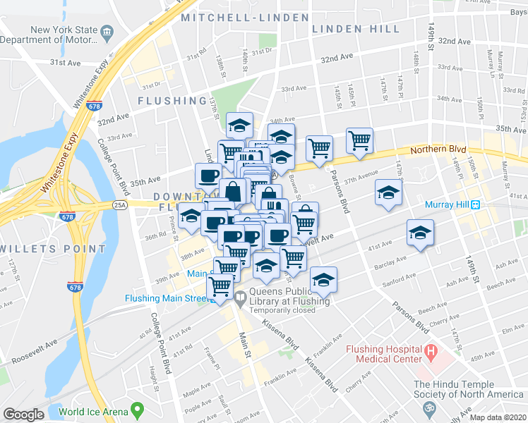 map of restaurants, bars, coffee shops, grocery stores, and more near 37-05 Union Street in Queens