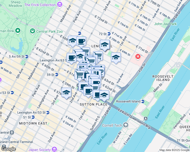map of restaurants, bars, coffee shops, grocery stores, and more near in New York