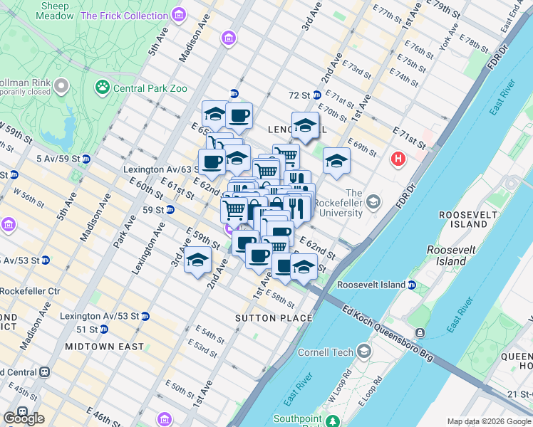 map of restaurants, bars, coffee shops, grocery stores, and more near in New York