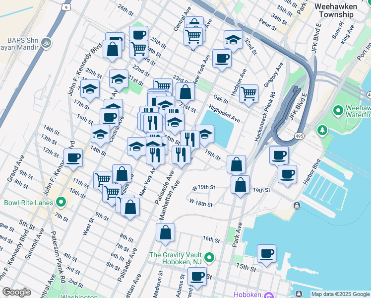 map of restaurants, bars, coffee shops, grocery stores, and more near in Union City