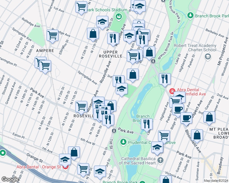map of restaurants, bars, coffee shops, grocery stores, and more near 400-402 North 6th Street in Newark