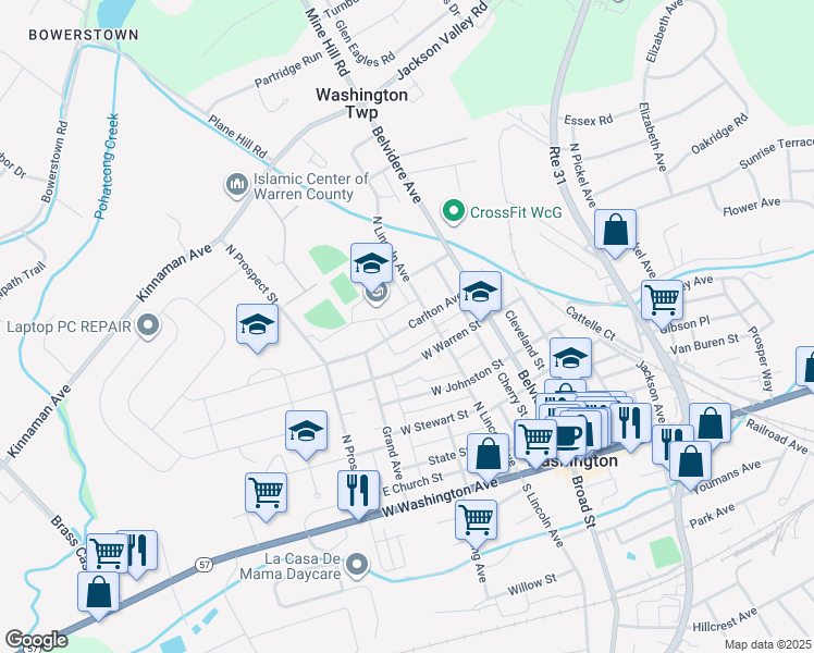 map of restaurants, bars, coffee shops, grocery stores, and more near 56 Carlton Avenue in Washington