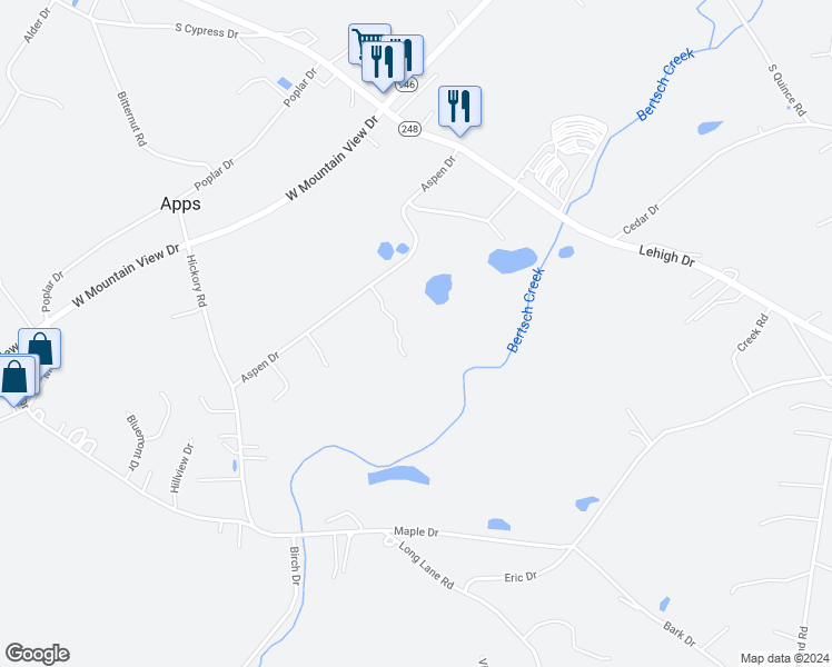 map of restaurants, bars, coffee shops, grocery stores, and more near 52 Linda Drive in Walnutport