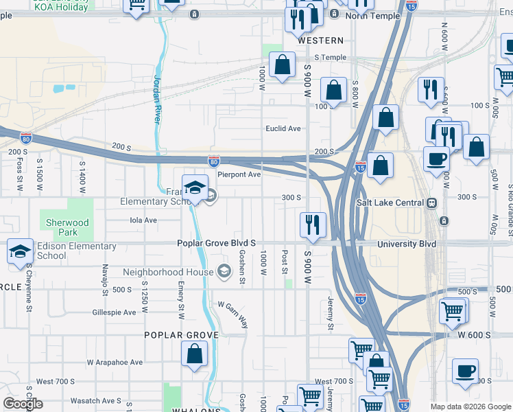 map of restaurants, bars, coffee shops, grocery stores, and more near 310 1000 west in Salt Lake City