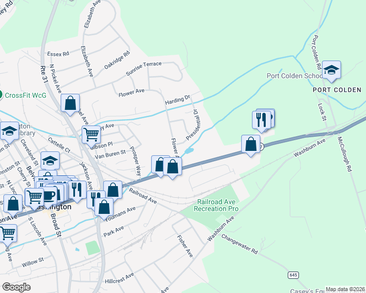 map of restaurants, bars, coffee shops, grocery stores, and more near 21 Flower Avenue in Washington