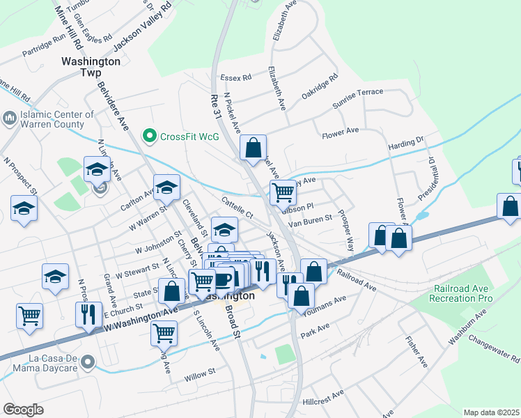 map of restaurants, bars, coffee shops, grocery stores, and more near 67 North Jackson Avenue in Washington