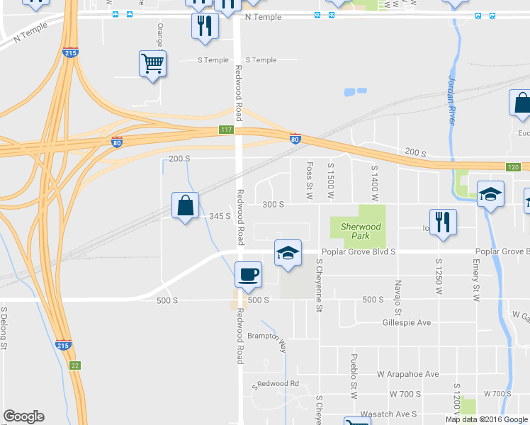 map of restaurants, bars, coffee shops, grocery stores, and more near 1649 West 300 South in Salt Lake City