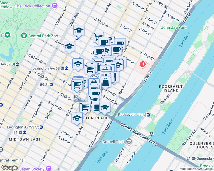 map of restaurants, bars, coffee shops, grocery stores, and more near in New York