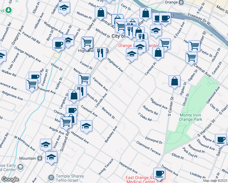 map of restaurants, bars, coffee shops, grocery stores, and more near 411 Fairview Avenue in City of Orange