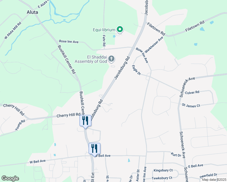 map of restaurants, bars, coffee shops, grocery stores, and more near 490 Jacobsburg Road in Nazareth