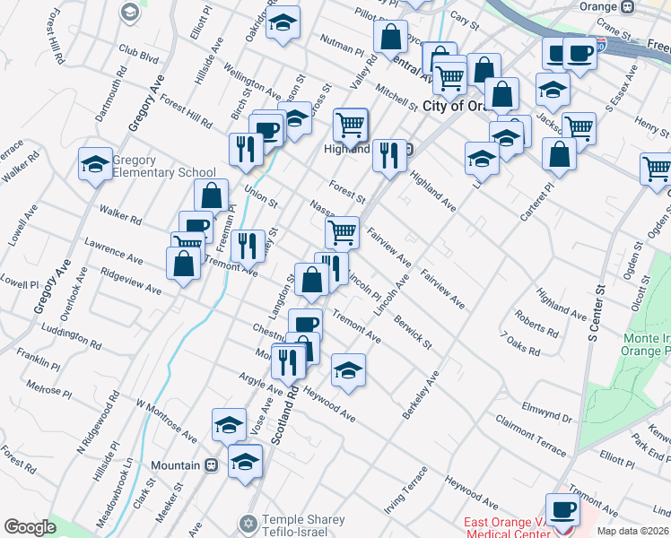 map of restaurants, bars, coffee shops, grocery stores, and more near 541 Scotland Road in City of Orange