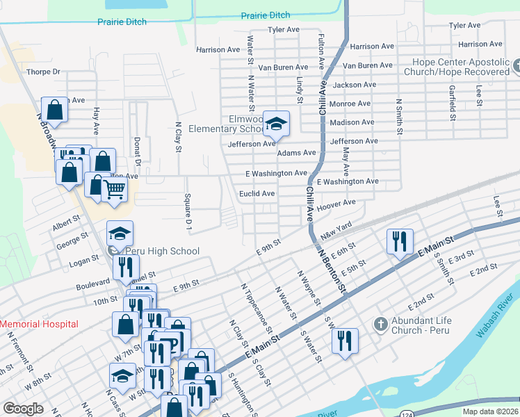 map of restaurants, bars, coffee shops, grocery stores, and more near 256 Columbia Avenue in Peru