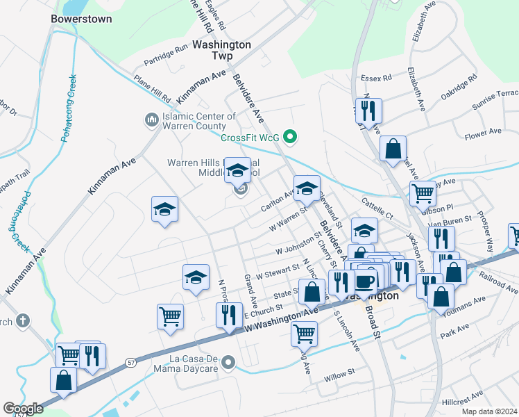 map of restaurants, bars, coffee shops, grocery stores, and more near 50 Carlton Avenue in Washington