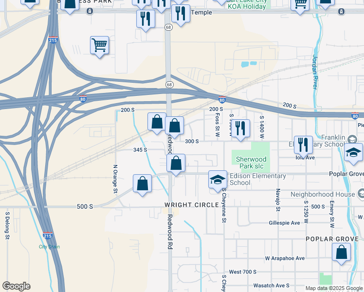 map of restaurants, bars, coffee shops, grocery stores, and more near 1649 West 300 South in Salt Lake City