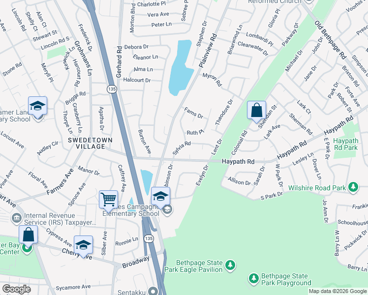 map of restaurants, bars, coffee shops, grocery stores, and more near 20 Sylvia Road in Plainview