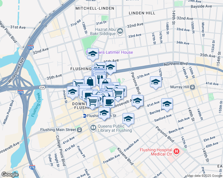map of restaurants, bars, coffee shops, grocery stores, and more near 37-05 Union Street in Queens