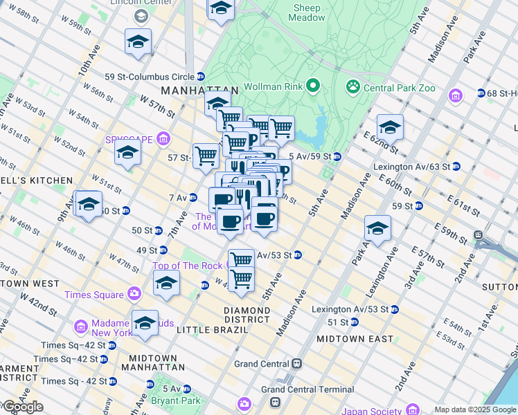 map of restaurants, bars, coffee shops, grocery stores, and more near in New York