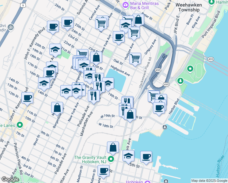 map of restaurants, bars, coffee shops, grocery stores, and more near 135 20th Street in Union City