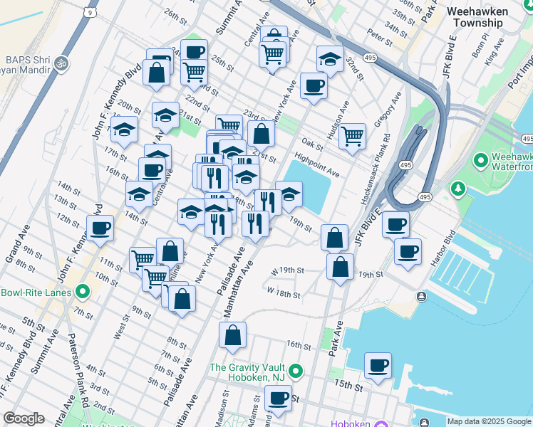 map of restaurants, bars, coffee shops, grocery stores, and more near in Union City