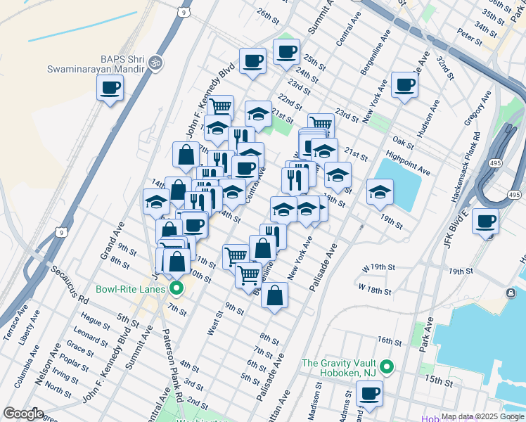 map of restaurants, bars, coffee shops, grocery stores, and more near 619 15th Street in Union City
