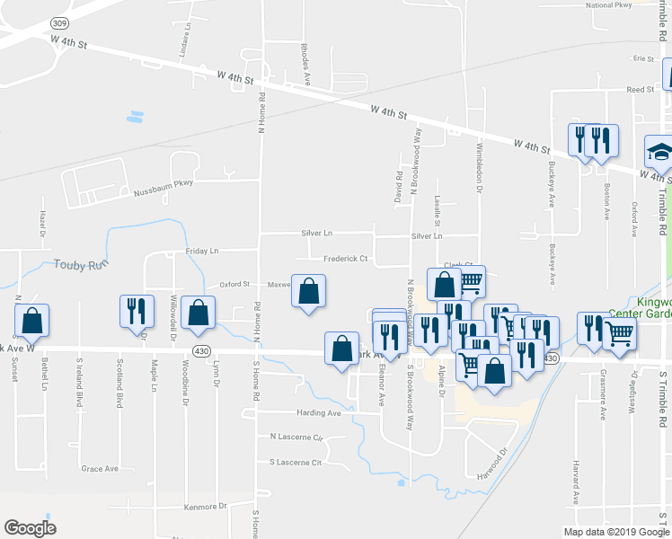map of restaurants, bars, coffee shops, grocery stores, and more near 40a South Linden Road in Mansfield