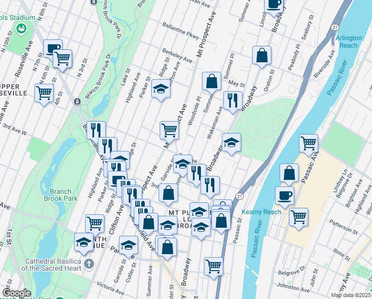 map of restaurants, bars, coffee shops, grocery stores, and more near 308 Summer Avenue in Newark