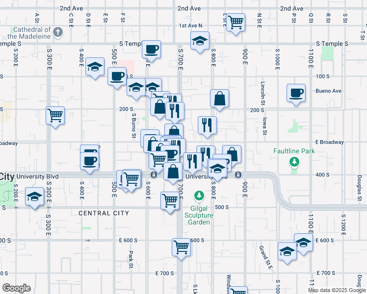 map of restaurants, bars, coffee shops, grocery stores, and more near 706 East 300 South in Salt Lake City