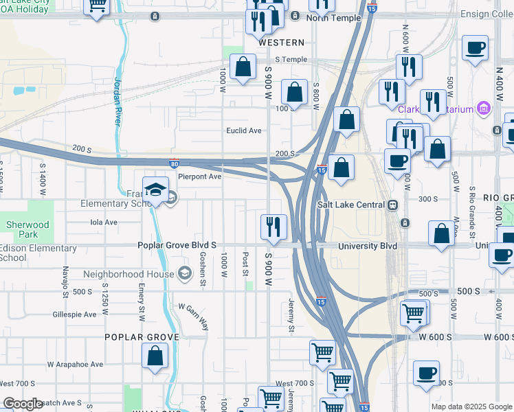map of restaurants, bars, coffee shops, grocery stores, and more near 919 West 300 South in Salt Lake City