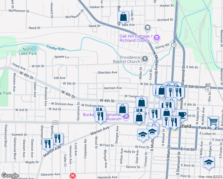 map of restaurants, bars, coffee shops, grocery stores, and more near 236 Clairmont Avenue in Mansfield