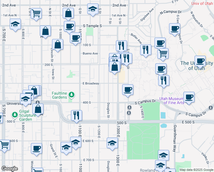map of restaurants, bars, coffee shops, grocery stores, and more near 306 Douglas Street in Salt Lake City