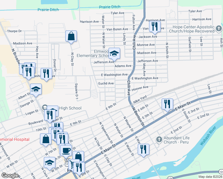 map of restaurants, bars, coffee shops, grocery stores, and more near 256 Columbia Avenue in Peru