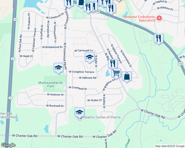 map of restaurants, bars, coffee shops, grocery stores, and more near 4012 W Creighton Terrace in Peoria