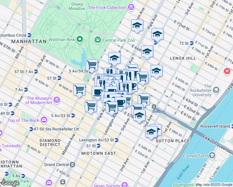 map of restaurants, bars, coffee shops, grocery stores, and more near in New York