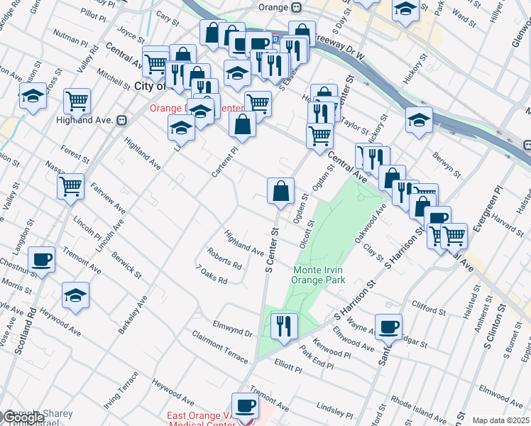 map of restaurants, bars, coffee shops, grocery stores, and more near 241 Fuller Terrace in City of Orange