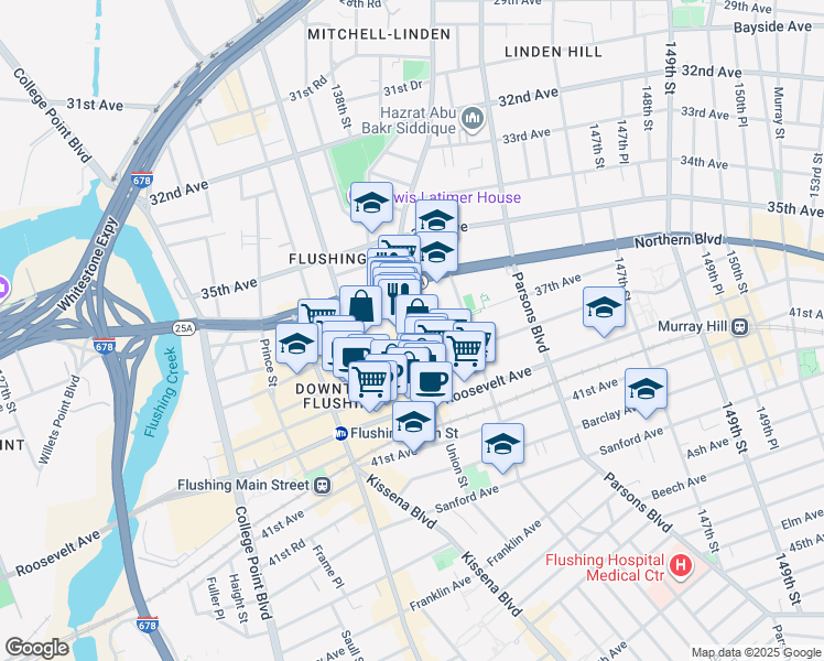 map of restaurants, bars, coffee shops, grocery stores, and more near 37-05 Union Street in Queens
