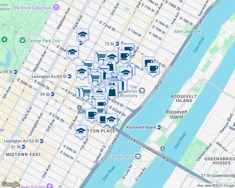 map of restaurants, bars, coffee shops, grocery stores, and more near in New York