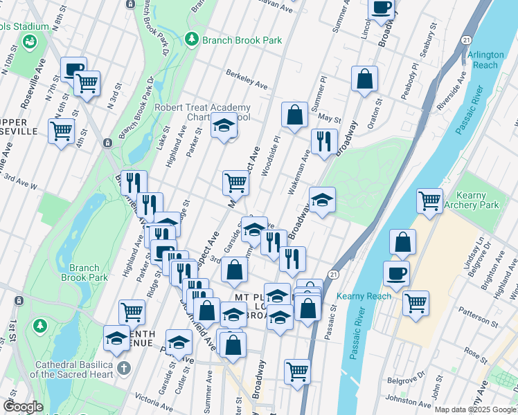 map of restaurants, bars, coffee shops, grocery stores, and more near 308 Summer Avenue in Newark