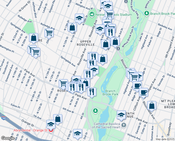 map of restaurants, bars, coffee shops, grocery stores, and more near 400-402 North 6th Street in Newark