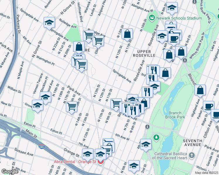 map of restaurants, bars, coffee shops, grocery stores, and more near 446 4th Avenue West in Newark