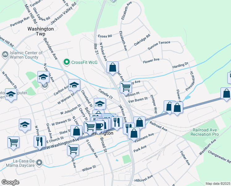 map of restaurants, bars, coffee shops, grocery stores, and more near 67 North Jackson Avenue in Washington