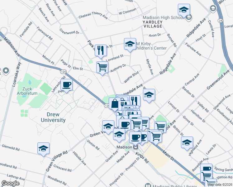 map of restaurants, bars, coffee shops, grocery stores, and more near 37 Park Avenue in Madison