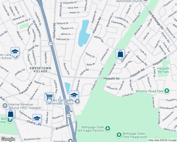 map of restaurants, bars, coffee shops, grocery stores, and more near 20 Sylvia Road in Plainview